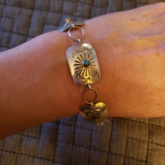 Sterling Silver Turquoise Concho Bracelet Native American - Picture 3 of 9